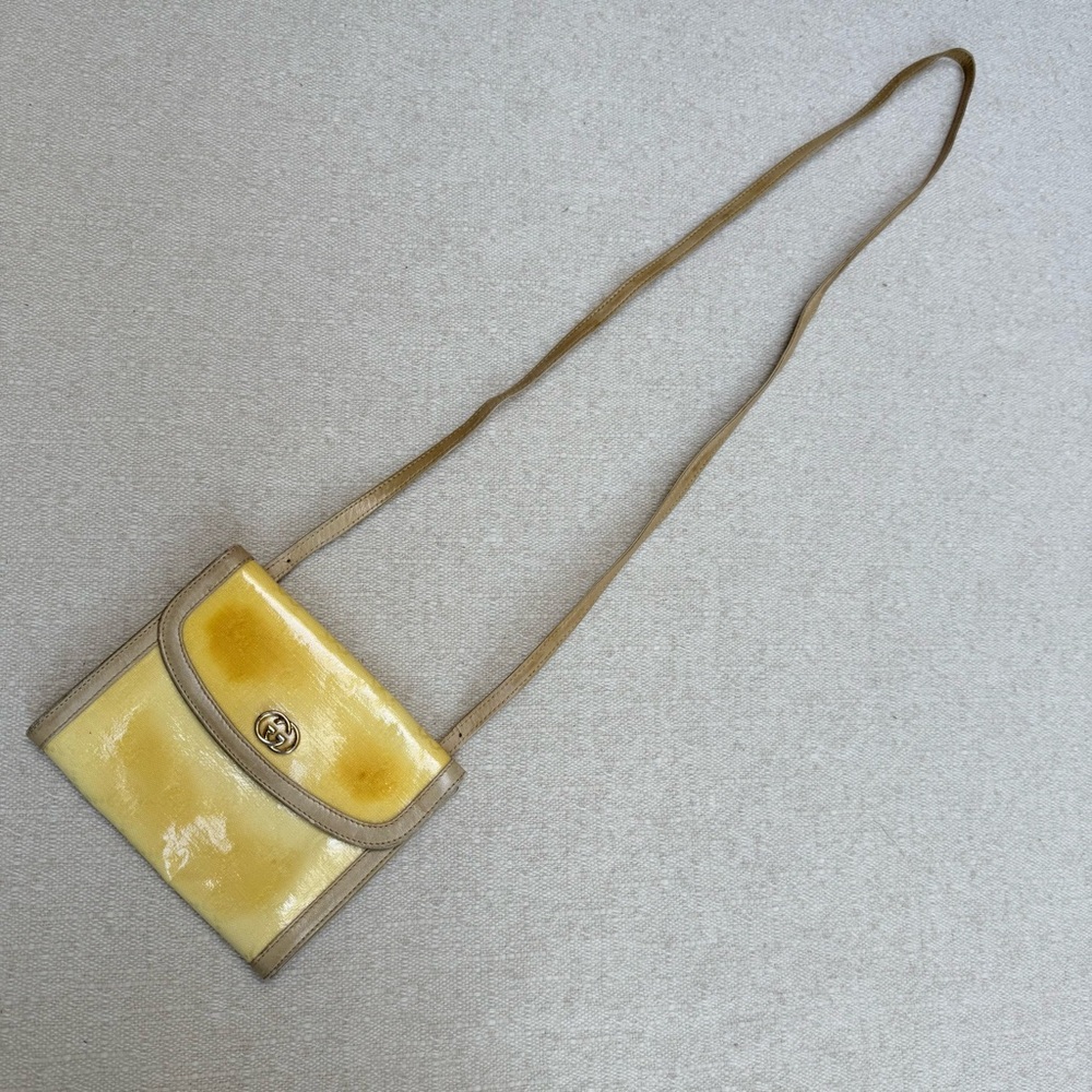 Early Vintage Gucci Shoulder Bag Coated Canvas Monogram Tan Leather Crossbody - Picture 2 of 16